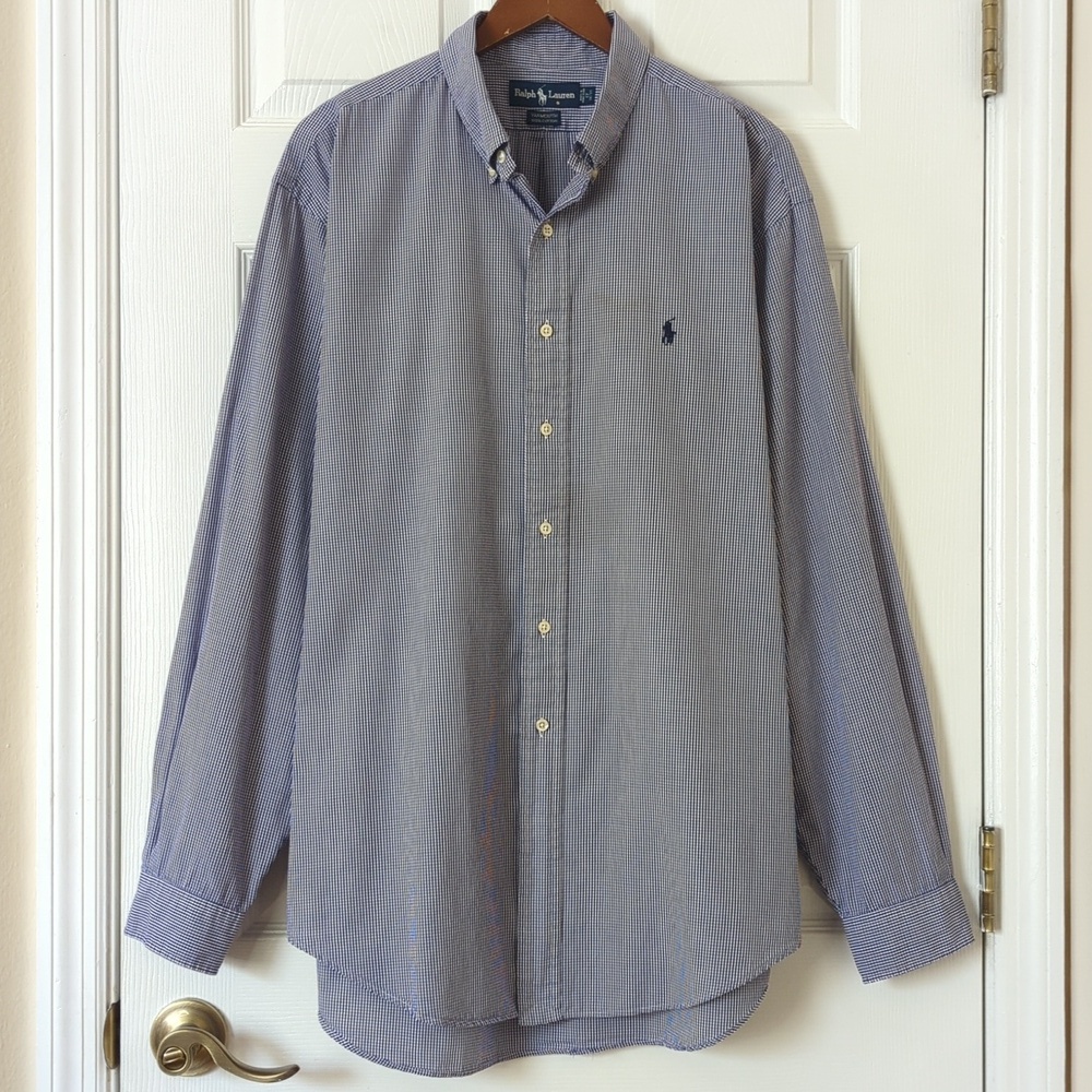 Ralph Lauren 90's Vintage Yarmouth Gingham Long Sleeve Button Down Shirt Purple
